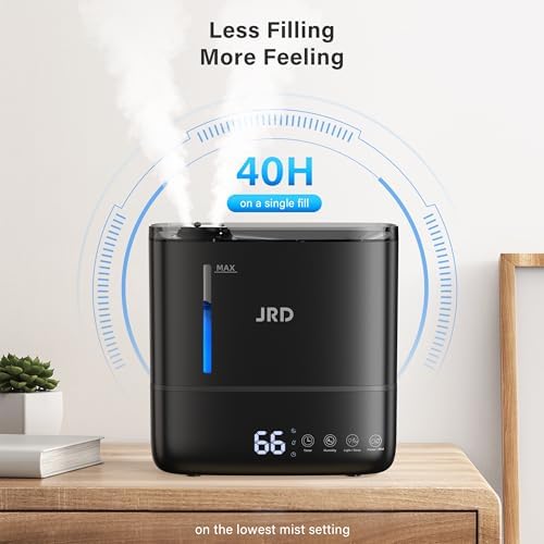 JRD Top Fill 4L Humidifiers for Bedroom, Cool Mist Humidifiers for Large Room, 40H Runtime, 360° Nozzle, Essential Oil Diffuser, Ultrasonic Humidifier for Home Baby Plants-Black - Image 3
