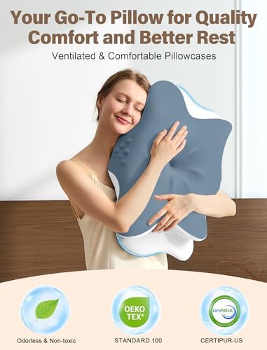 Cervical Neck Pillow for Pain Relief – Ergonomic Memory Foam Pillow for Side Sleeper Contour Orthopedic Bed Pillow for Neck Support with Cooling Cover – Ideal Christmas Birthday Gift - Dark Blue - Image 5