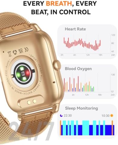 Smart Watches for Men Women, Fitness Tracker with Activity Counter/ Sleep Monitor, IP68 Waterproof Smart Watch for Android iPhone iOS Compatible (Warm Sand Case w/ Champagne & Vintage Gold Band, 1.83) - Image 4