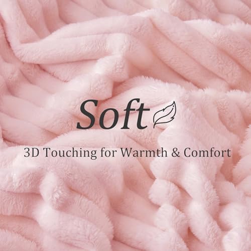 BEDELITE Throw Blanket for Couch - 300GSM Soft & Warm Fluffy Pink Blanket, Decorative and Giftable Striped Blankets for Women, Men, 50"x70" - Image 5