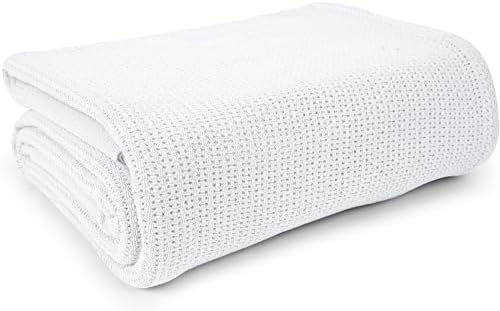 Linteum Textile Supply White Hospital Thermal Blanket 66x90 Inch 100% Cotton, Soft and Cozy, Breathable, Open-Cell Weave Design, All Season Twin Hospital Blanket (2-Pack) by LinteumTextileSupply
