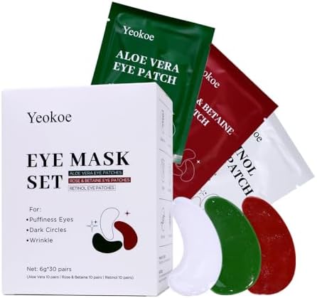 Yeokoe Under Eye Patches For Puffy Eyes and Dark Circles Wrinkle,30 Pairs Face Masks SkinCare With Retinol Serum,Aloe Vera,Rose Betaine by YEOKOE