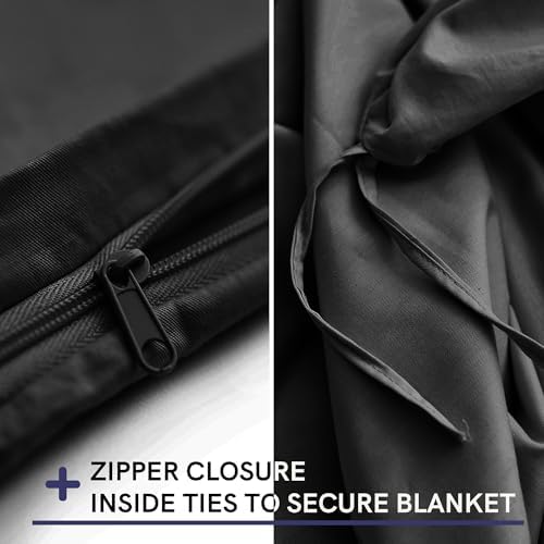 YnM Exclusive Cotton Duvet Cover for Weighted Blankets with 16 Strings (Black, 60"x80") - Image 3