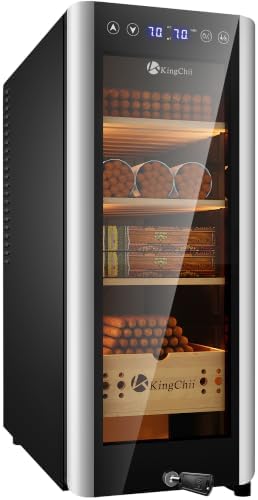 KingChii 35L Electric Cigar Humidors Temperature & Humidity Control Cabinet, Built-in Humidification System with Spanish Cedar Wood Shelves & Drawer Hygrometer for Men Gifts 250 Capacity by KingChii