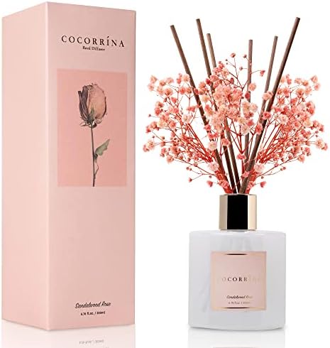 Cocorrína Premium Reed Diffuser Set with Preserved Baby's Breath & Cotton Stick Sandalwood Rose | 6.7oz Scent Fragrance Oil Diffuser for Bedroom Bathroom Home Décor by COCORR%C3%8DNA