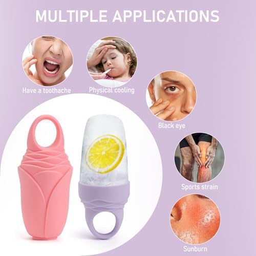 3 Pack Ice Roller for Face, Facial Ice Roller Silicone Mold Reusable for Face Women and Eye Neck Cold Skin Care Tools Freezer De Puff Eye Bags Reduce Migraine Pain Pink 1 + Purple 2 - Image 6