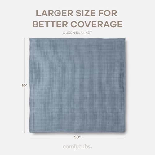 Comfy Cubs Waffle Blanket Queen, 90" x 90" - 100% Cotton Lightweight Breathable Bed Blanket - Soft Textured Thermal Weave for All Seasons – Decorative Cozy Layer for Couch, Sofa, or Bed - Pacific Blue - Image 4