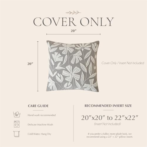 BlissBlush Throw Pillow Cover 20x20 Inch, Light Gray Floral Tufted Velvet Decorative Accent Pillow Case for Sofa Bed Living Room, Cover Only - Image 6