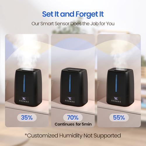 6L Top Fill Ultrasonic Humidifier - Cool and Warm Mist for Bedroom, Baby, Large Rooms & Plants, Smart Humidity Control, Aroma Diffuser, Night Light, 12H Timer, Quiet, Black - Image 5