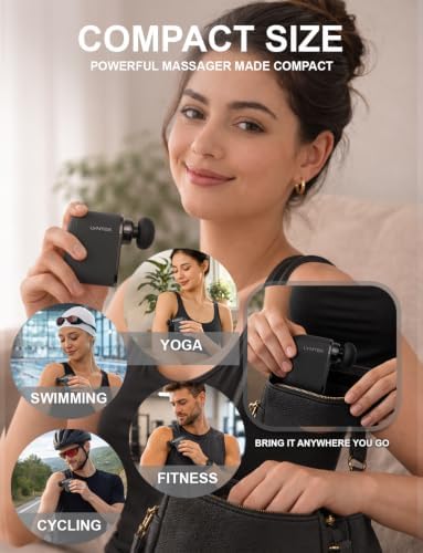 Mini Massage Gun Black- Small Handheld Muscle Massager with Percussion Deep Tissue, 5 Adjustable Vibration Frequency & 3 Interchangeable Heads - Portable Pocket Massage Gun for Gym, Travel - Image 2
