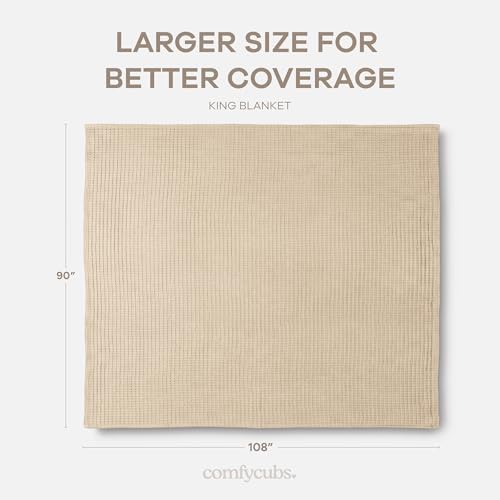 Comfy Cubs Waffle Blanket King, 108" x 90" - 100% Cotton Lightweight Breathable Bed Blanket - Soft Textured Thermal Weave for All Seasons – Decorative Cozy Layer for Couch, Sofa, or Bed - Sand - Image 4