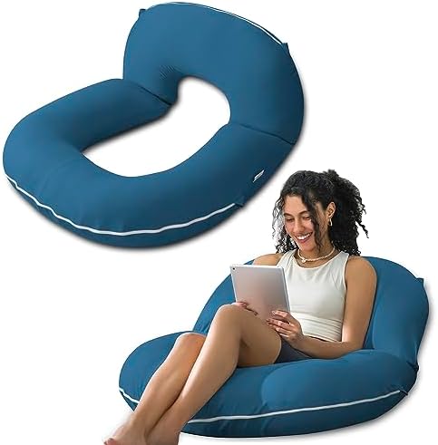 INSEN Reading Pillow, Back Pillow for Sitting in Bed and Couch, Gaming Pillow for Adults, Sit Up Support for Bed, Soft Jersey Cotton, Blue by INSEN