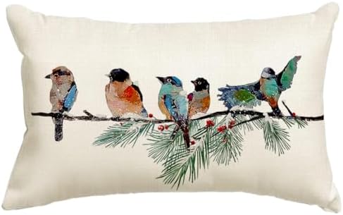 RABUSOFA Christmas Pillow Covers 12x20 Inch Birds Christmas Decorations Christmas Winter Lumbar Throw Pillow Cases Xmas Outdoor Birds Decor Decorative Pillows for Couch Holiday Teal by RABUSOFA