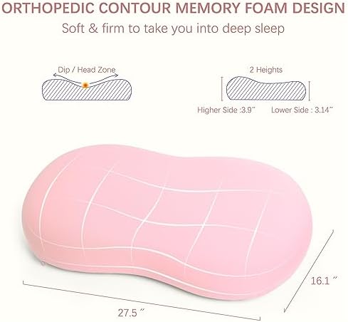 Cervical Memory Foam Pillow: Neck Pillows for Pain Relief Sleeping - Ergonomic Pillow for Neck and Shoulder Pain | Contour Support Bed Pillow for Side Back Stomach Sleepers (Pink) - Image 6