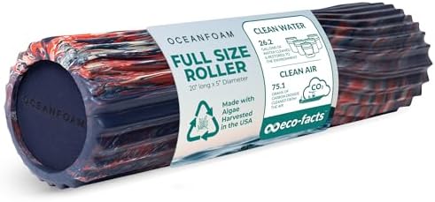 Oceanfoam Tidal Roller - Red, Dark Navy & Natural Marbled - Muscle Massage Foam Roller for Back Pain & Stretching - Firm & Ergonomic Wide Wave Textured - Yoga, Athletics, Wellness - Full Size 20" x 5" by Oceanfoam