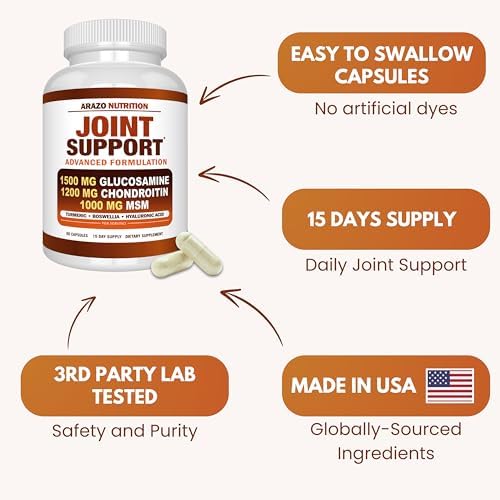 Arazo Nutrition Glucosamine Chondroitin Turmeric Msm Boswellia - Joint Support Supplement for Relief for Bones, Back, Knees, Hands (60 Capsules) - Image 6