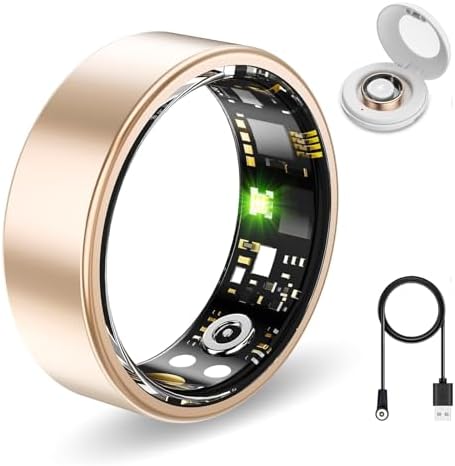 Smart Health Ring for Women Men Fitness Tracker with Heart Rate, Blood Oxygen,Sleep Monitoring, Step Counting, IP68 Waterproof for iPhone and Android, No Subscription Fee (Gold, 9) by Unknown