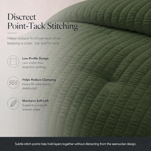 CozyLux Twin Comforter Set, 5 Pieces Olive Green Seersucker Bed in a Bag - Image 4