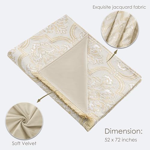 Loom and Mill Luxury Jacquard Throw Blankets for Bed, Beige Gold, 52" x72” - Image 5