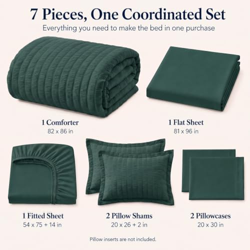CozyLux Full Comforter Sets, 7 Pieces Forest Green Seersucker Bed in a Bag - Image 2