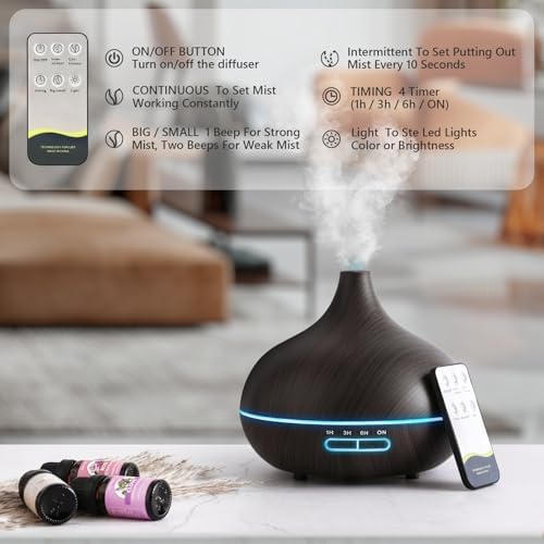 SACATR 550ml Oil Diffuser with 15x10ml Aromatherapy Grade Essential Oils - Image 4