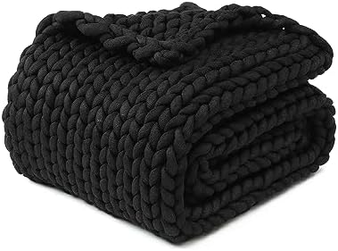 YnM Chunky Throw Blanket, Medium-Weight, Hand Knitted, Skin Friendly, Ventilated and Breathable, Machine Washable, Home Décor Piece for Couch, Sofa and Bed (Black, 50x70 Inch) by YNM