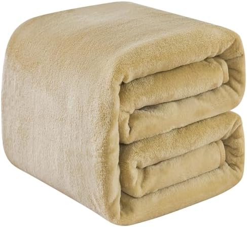 Fleece Blankets for All Season - Premium Lightweight Anti-Static Throw for Twin/Twin XL Size Bed Extra Long Soft Brush Fabric Warm Sofa Thermal Blanket 66" x 90"(Khaki) by RICHAVE
