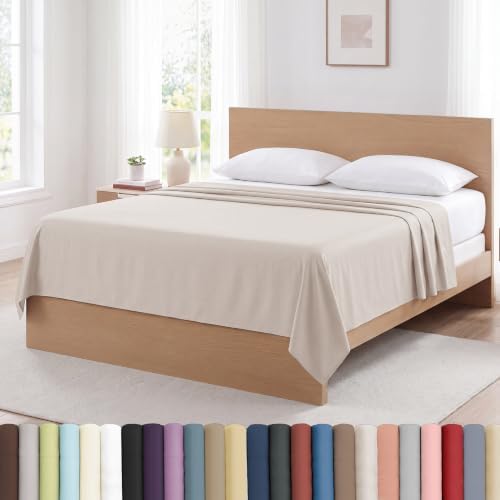 Twin Flat Sheets Only 66x96 Soft Twin Size Top Sheet 2 Pack Natural Beige by SouthshoreFineLivingInc