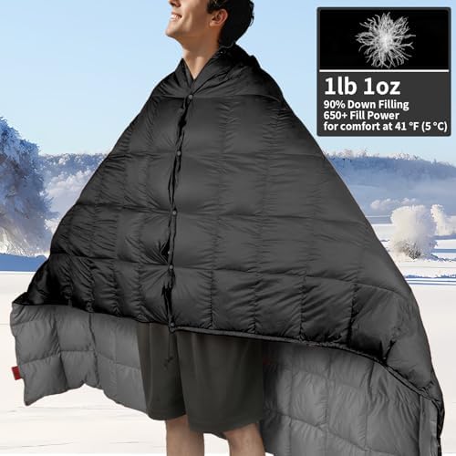 Down Camping Blanket - Lightweight, Packable, Warm & Puffy Outdoor Travel Quilt for Sleep, Hiking, Backpacking, Stadium, Festivals, Water-Resistant Sleeping Bag 55"x79" - Image 6