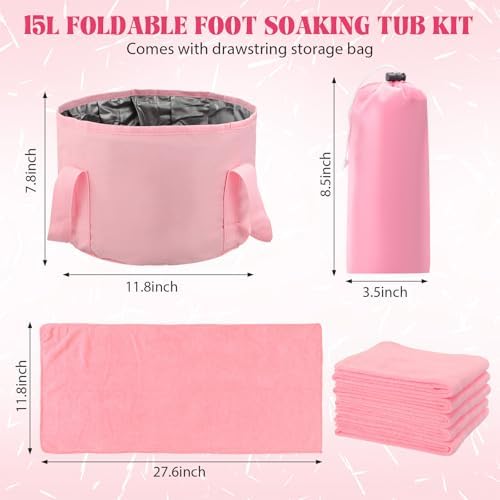 FillTouch 12 Set/ 24 Pcs 15L Foldable Foot Soaking Tub Kit Portable Foot Bath Tub for Soaking Feet with Towel and Storage Bag Soak Spa Bucket for Travel Camping (Pink) - Image 2