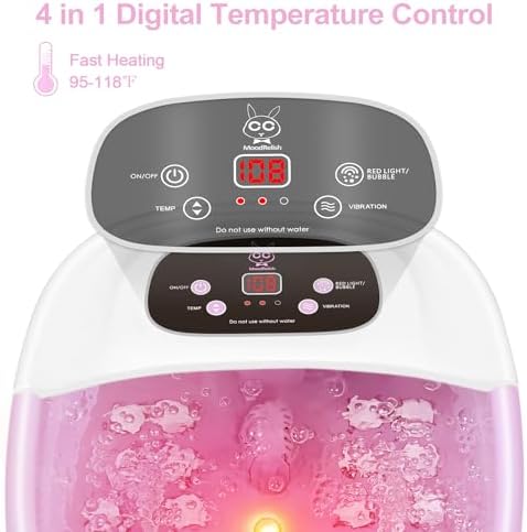 Foot Spa Bath Massager with Heat Bubbles and Vibration Massage and Jets, 16 OZ Calming Lavender Foot Soak Epsom Salt, Foot Soaker with Red Light, 22 Massage Rollers, Adjustable Temp - Pink - Image 2