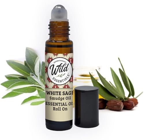 Wild Essentials White Sage Essential Oil Roll On, 10ml, Cleansing, Purifying, Calming, 100% Pure, Premium Grade Essential Oils, Organic Jojoba Oil, Ready to Use, Moisturizer, All Natural by WildEssentials
