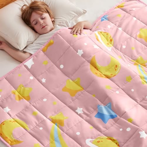 anfie Weighted Blanket(40"x60" 7lbs) Weighted Blanket Cooling Blanket for Resting,Throw Size Breathable Blanket with Premium Glass Bead(Pink Moon) by anfie