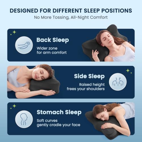 Sweetcrispy Queen Cervical Pillow for Neck and Shoulder - Ergonomic Memory Foam Pillows, Contour Side Sleeper for Adults, Cooling Orthopedic Neck Support for Back Stomach Sleepers, Black - Image 4
