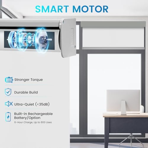 Motorized 100% Blackout Roller Shades – Custom Smart Blinds with Remote Control, Rechargeable Battery or Plug-in Motor, Tuya WiFi Optional, Home & Office Automatic Window Shades (Ash White/CH9391) - Image 3