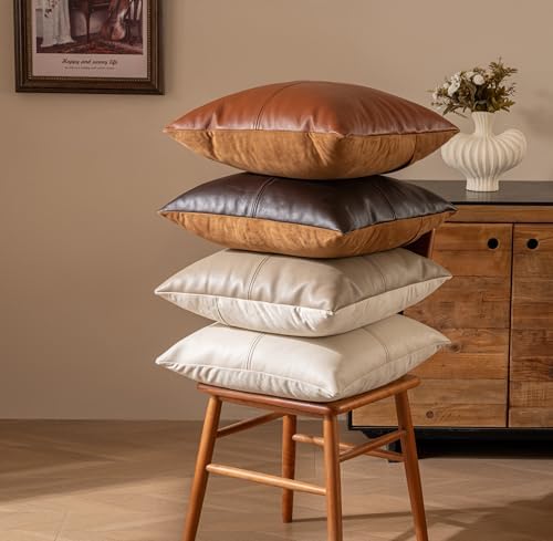 Full Grain Leather Throw Pillow Cover (20" x 20") (Brownish Orange) - Image 7
