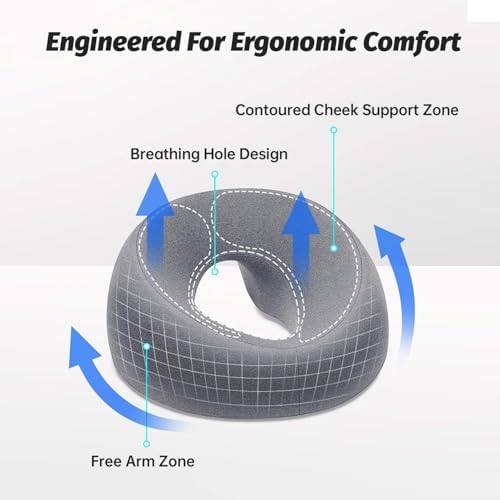 xiaomubiao Face Down Pillows for Massage Table, Massage Headrest for Bed, Face Pillow for Stomach Sleeping, BBL Pillow After Surgery Post Eye Surgery & Vitrectomy Recovery, Removable Cover Grey - Image 6