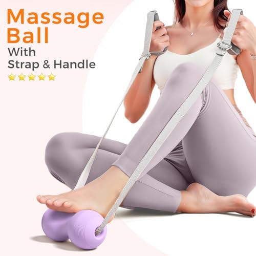 VICSKY Peanut Massage Ball with Adjustable Strap & Handles- Double Lacrosse Myofascial Release Ball, Deep Tissue Roller for Feet Neck & Legs, Muscle Pain Reliever, Easy Control (Purple) - Image 3
