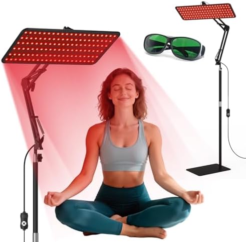 Red Light Therapy for Face and Body, 3-Wavelength (660nm Red, 850nm, 940nm Infrared) LED Infrared Light Therapy Lamp with Adjustable Stand, Protective Glasses for Home Use, Gift for Women Girls by Unknown