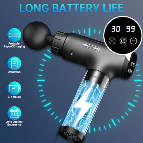 Gvber Massage Gun Deep Tissue 30 Speeds 6 Heads, Grey - Image 6