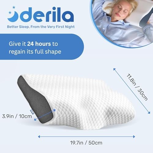 Derila Cervical Neck Pillow for Sleeping, Memory Foam 19.7 x 11.8 in - Image 2