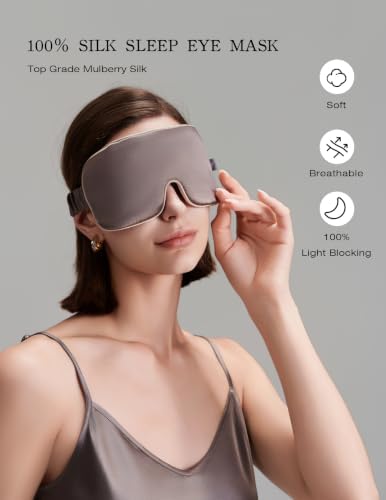 Luxurious 100% Mulberry Silk Sleep Eye Mask Blackout, Mocha Brown - Image 2