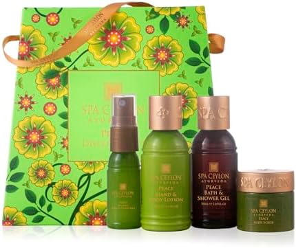 Spa Ceylon Ayurveda Peace Discovery Set - 4-Piece Natural Bath & Body Gift Set with Lavender, Lemongrass & Peppermint - Shower Gel, Body Lotion, Pillow Mist & Body Scrub by SPACEYLON