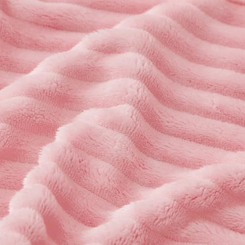 Bnuitland Fleece Throw Blanket for Couch, 300GSM Soft Warm Cozy Fluffy Throw for Adults & Kids, Stripe Pattern, All Season Sofa Bed Blanket for Home Decor, Light Pink 50"x60" - Image 6