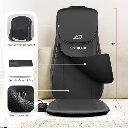 Snailax 2026 Shiatsu Neck Back Massager with Heat -Deep Kneading Massage Chair Pad,Adjustable Intensity,Full Body Massage Seat Cushion for Relaxation - Image 6