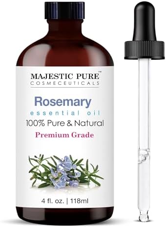 Majestic Pure Essential Oil with Glass Dropper - 100% Pure and Natural - Essential Oils for Diffuser, Aromatherapy, Soap and Candle Making, Rosemary Essential Oil, Rosemary Oil, 4 Fl Oz by BeautyandPersonalCare