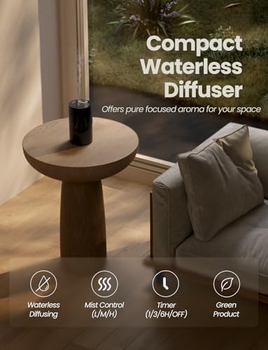 Waterless Essential Oil Diffuser, Portable Aromatherapy Diffuser with 20mL Capacity, Battery Operated Mini Scent Diffuser,3 Mist Levels & Timers, Leak-Free, for Home, Car, Office (Black) - Image 2