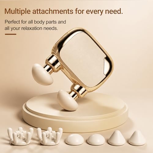 UFFAE Mini Dual-Head Massage Gun with 4 Heads 3 Speed Levels, Golden - Image 7