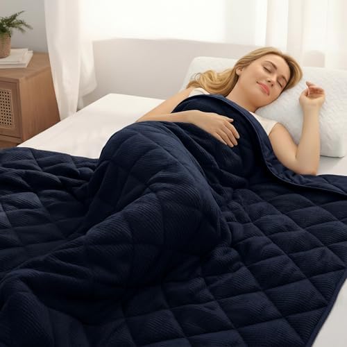 ZonLi 15lbs Weighted Blanket for Adults Sleeping, Double-Sided All Season Reversible 75D Cooling Mesh & Warm Ribbed Microfiber, 48"x72" Navy Blue, Machine Washable by Zonli