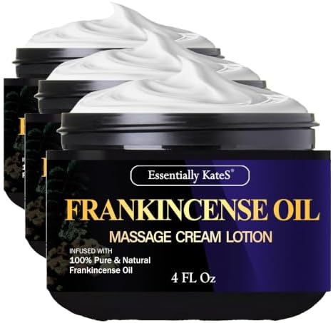 Essentially KateS Frankincense Massage Lotion 4 Fl Oz - Infused with Ceramid 1, 3 and 6II - Fight Stiffness in Knees, Elbows, Hips, Hands, Shoulders and Legs. (Pack of 3) by EssentiallyKateS